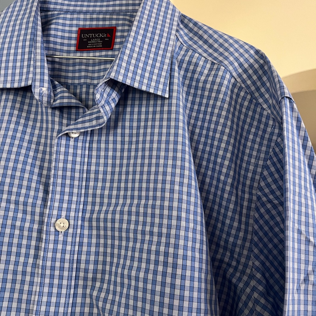 Untuckit Men’s Shirt L Blue Check Button Down
